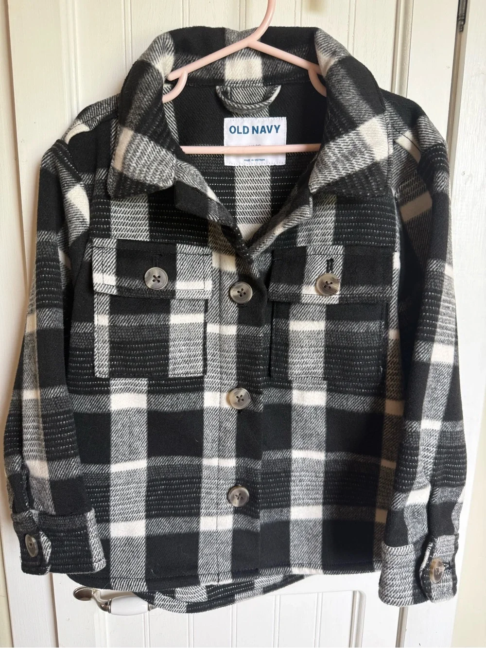 Old Navy Black & White Plaid Girls Button-Up Jacket